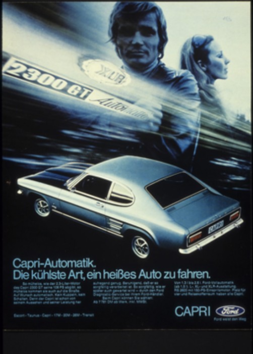 Werbeplakat für den Ford Capri 2300 GT (1969–1972).  Foto: Auto-Medienportal.Net/Ford