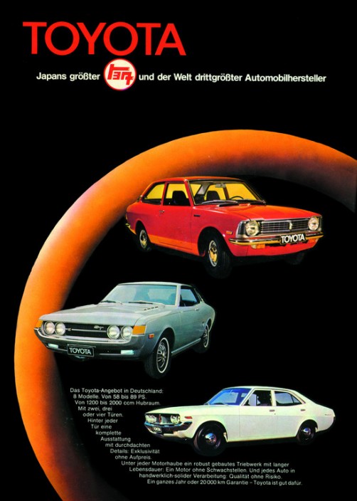 Mit drei Modellen startete Toyota 1971 in Deutschland: Corolla, Celica und Corona (von oben).  Foto: Auto-Medienportal.Net/Toyota