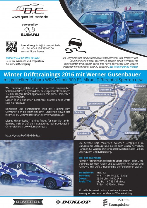 Winter Drifttraining mit gestellten Subaru WRX STI